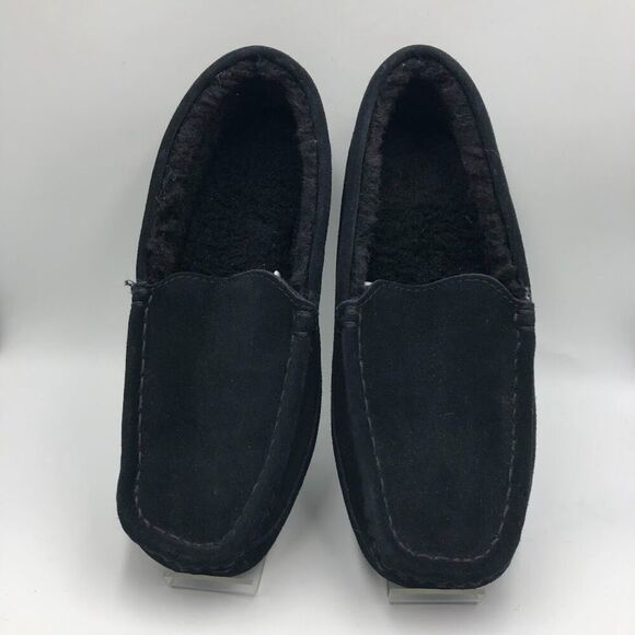 PAWZ by Bearpaw Men's Black Leather Slip On House Slippers US 10 Faux Fur Inside - Picture 10 of 13